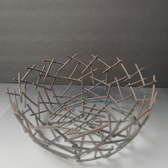 Michael Abram Style Metal Brutalist Twig Bowl Wire Boho Art Bowl